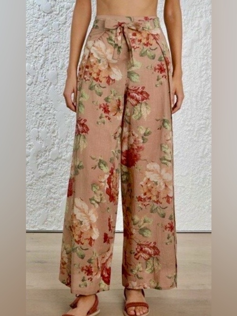 Zimmermann Corsair Floral Cotton Silk Tie Wrap Wide-Leg Pants Size US 6 - Picture 2 of 13